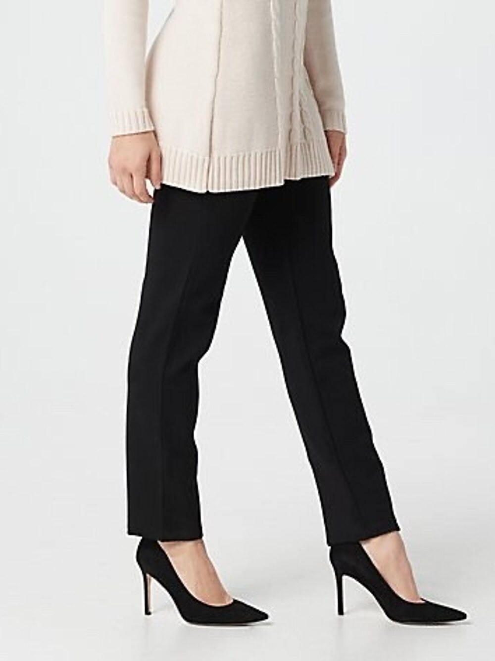 Susan Graver Ponte Knit Pull-On Pants Seam Detail Black Women's XXS